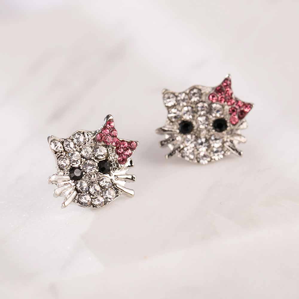 Cute Silver Hello Kitty Stud Earrings