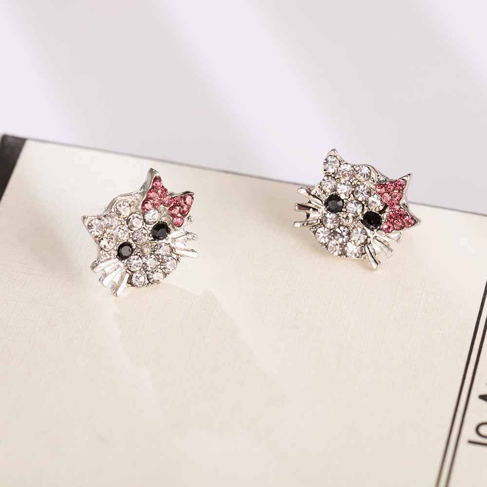 Cute Silver Hello Kitty Stud Earrings