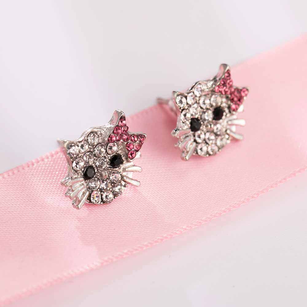 Cute Silver Hello Kitty Stud Earrings