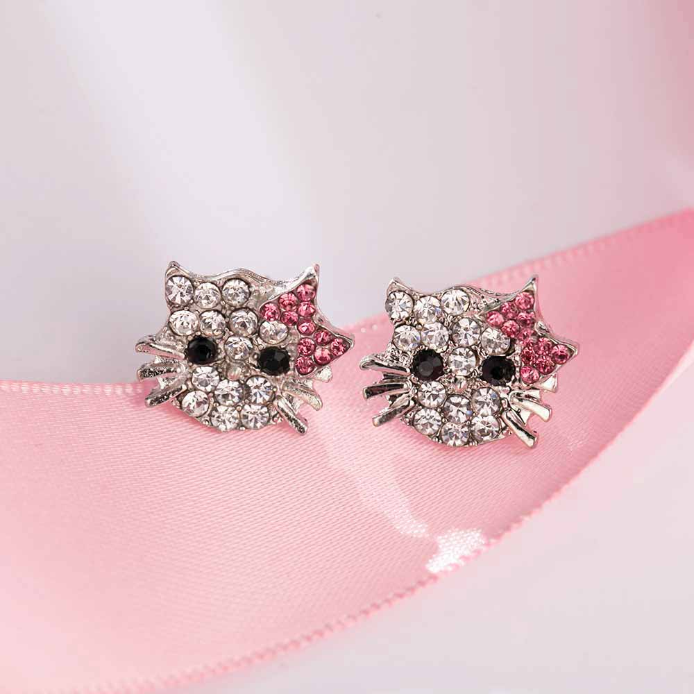 Cute Silver Hello Kitty Stud Earrings