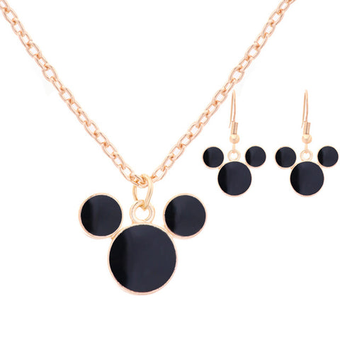 Onyx Mickey Mouse Necklace & Earring Set